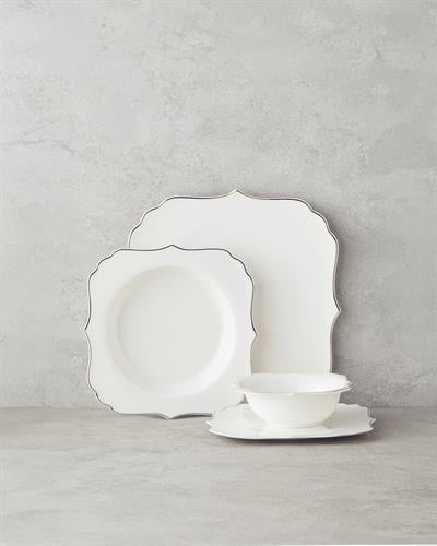 Napoli Комплект За Хранене Костен порцелан 27 части за 6 души Сребърен.