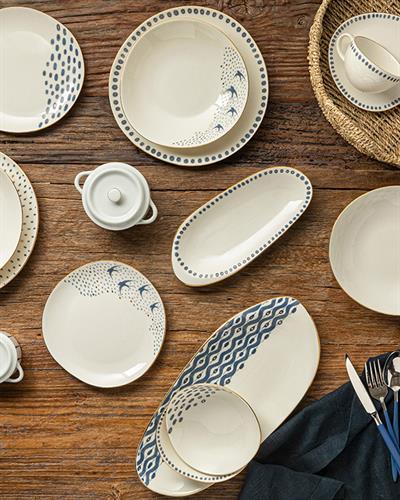 Navy Dots Купа Порцелан, Синьо Бяло, 15 Cm