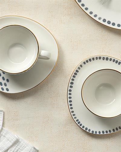Navy Dots Комплект Чаени Чаши 4 Бр. За 2 Души, Порцелан, Синьо Бяло, 200 Ml