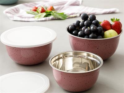 Nelly КУТИЯ ЗА СЪХРАНЕНИЕ 3 бр. Неръждаема стомана 14 - 16 - 18 cm Pink