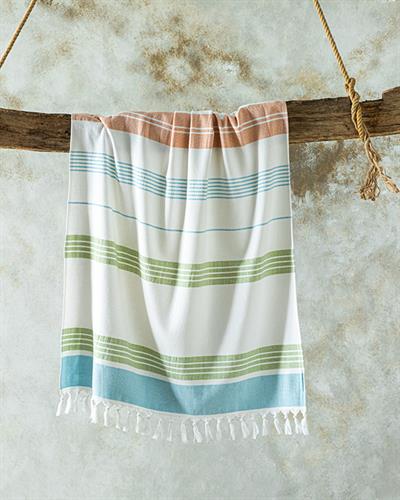 Nova Плажна Хавлия С Ресни, Памучен Полиестер, Екрю-Зелено-Жълто, 75 X 150 Cm