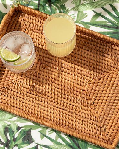 Nude Rattan Rectangular Tray 34X24X4 CM Light Brown.
