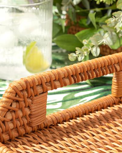 Nude Rattan Rectangular Tray 34X24X4 CM Light Brown.