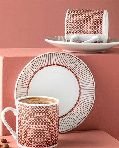 Oak Сервиз За Кафе 4 Бр. За 2 Души, Порцелан, Бордо Червено, 80 Ml