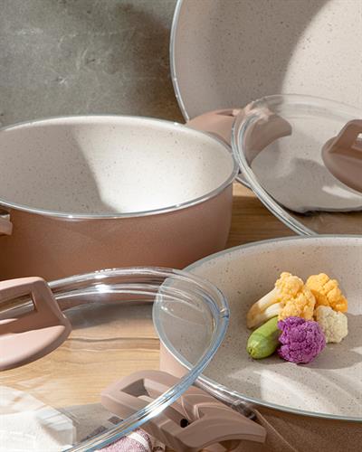 Olea Комплект Тенджери 7 Части, Гранит, Розово, 20-24-26-26 Cm