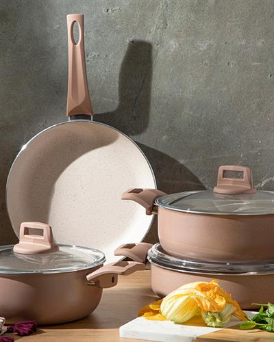 Olea Комплект Тенджери 7 Части, Гранит, Розово, 20-24-26-26 Cm