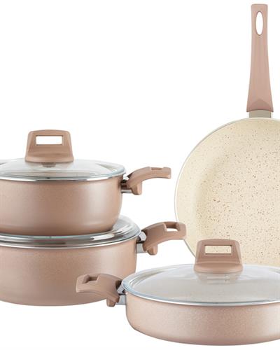 Olea Комплект Тенджери 7 Части, Гранит, Розово, 20-24-26-26 Cm