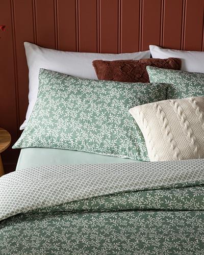 Olive Branch Комплект Пликове За Обикновен Чаршаф Единичен Размер, Креп, Зелено, 160 X 220 Cm