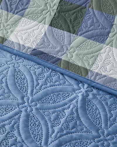 Ornate Check Комплект Кувертюра За Легло Двоен Кадифе 200x220 см Тъмносин