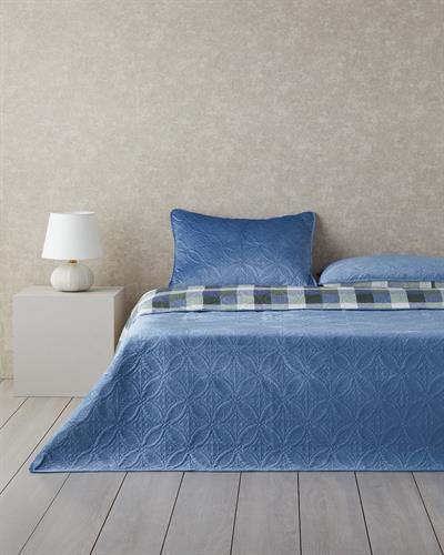 Ornate Check Комплект Кувертюра За Легло Двоен Кадифе 200x220 см Тъмносин