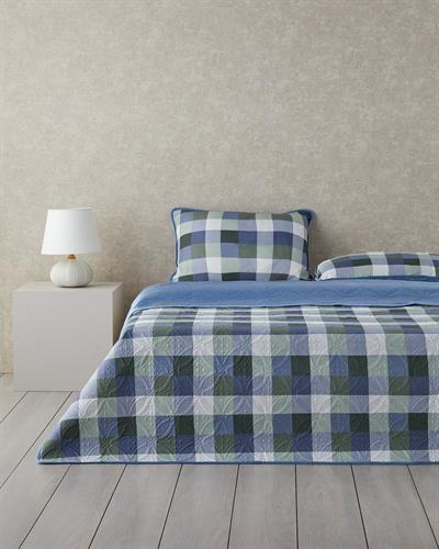 Ornate Check Комплект Кувертюра За Легло Двоен Кадифе 200x220 см Тъмносин