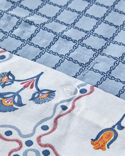 Ornate Fancy Спален Комплект Двоен Памучен 200x220 см Син