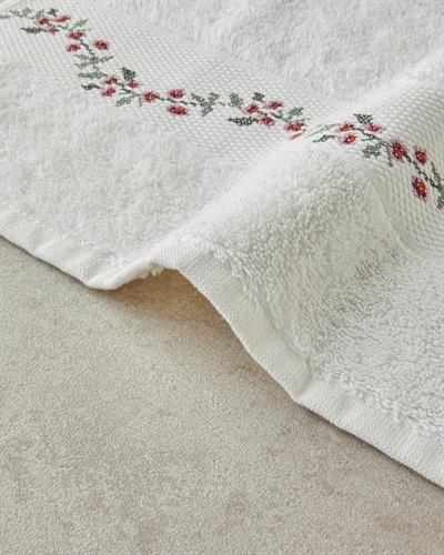 Ornate Flowers Кърпа За Лице с бродирана илюстрация Памучен 50x80 см Екрю