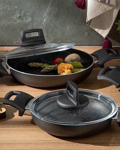 Oslo Granite 3 Pieces Shallow Pan Set 18-20-22 cm Anthracite