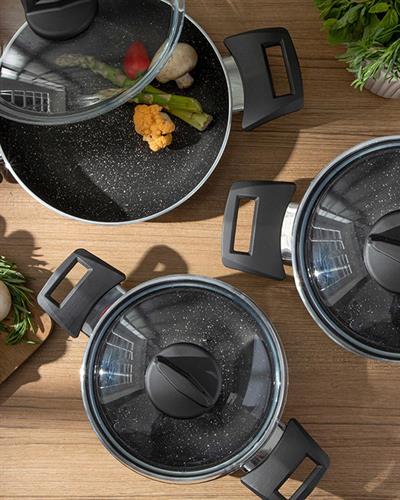 Oslo Granite 3 Pieces Shallow Pan Set 18-20-22 cm Anthracite