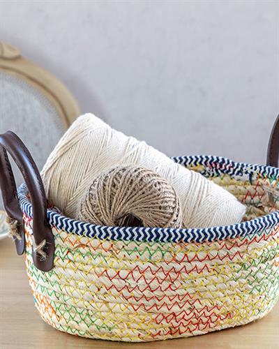 Palm Island Кошница Малък Слама 26x18x11 см Бежов - Син