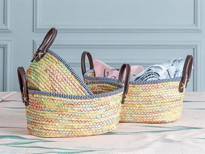 Palm Island Кошница Среден Слама 30x20x13 см Бежов - Син