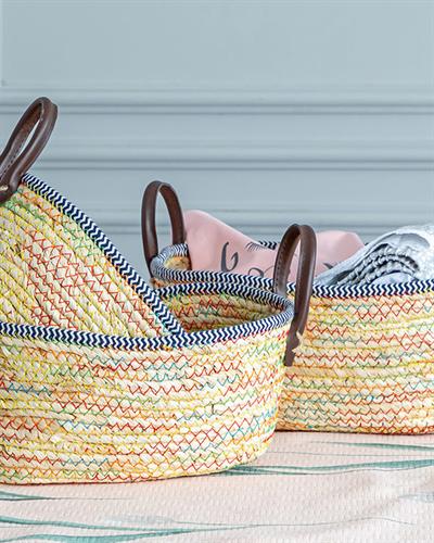 Palm Island Кошница Голям Слама 34x24x15 см Бежов - Син