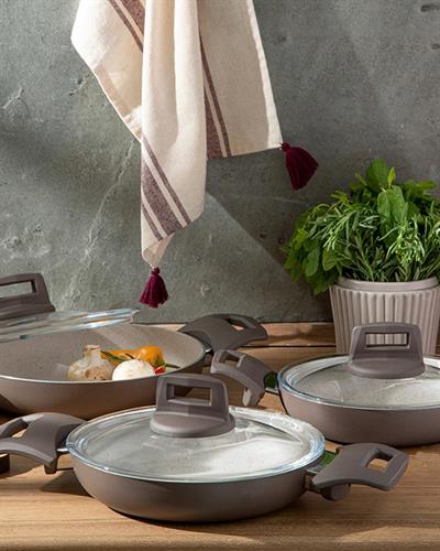 Paol Granite 3 Pieces Shallow Pan Set 18-20-22 cm Gray