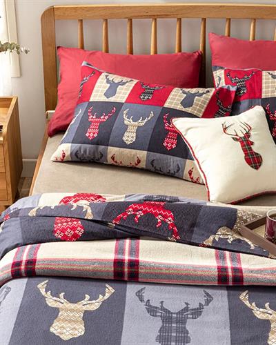 Patchy Deers Спално Бельо Компле King Size, Фланела, Тъмно Синьо., 240 X 220 Cm