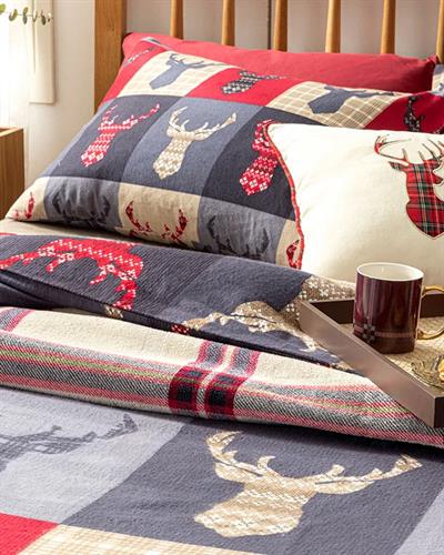 Patchy Deers Спално Бельо Компле King Size, Фланела, Тъмно Синьо., 240 X 220 Cm