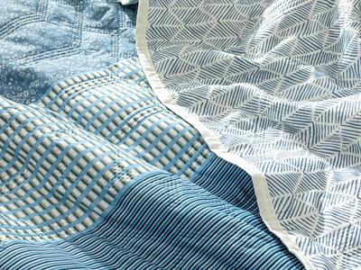 Patchy Stripe Покривка За Легло Комплект Двоен Размер, Многофункционално, Синьо, 200 X 220 Cm