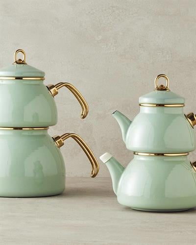 Perro Чайник Емайлиран 1,1 Литра + 2,3 Литра Светла мента