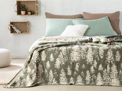 Pine Forest Одеало Единичен Размер, Памучен, Зелено, 150 X 200 Cm