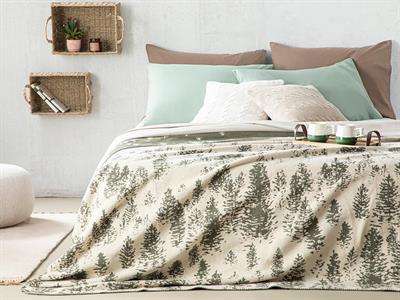 Pine Forest Одеало Единичен Размер, Памучен, Зелено, 150 X 200 Cm