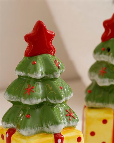 Pine Tree Солница И Пиперница 2 бр. Доломит 4x8 см Червен - Зелен