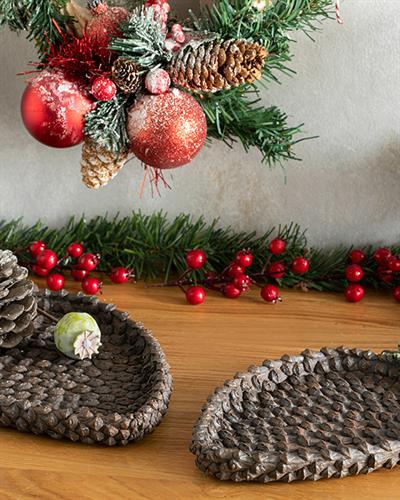 Pine Tree Grain Декоративна Чиния Полирезин, Кафяво, 25X13,8