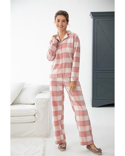 Pink Plaid Flannel Women Pajama Set M Pink