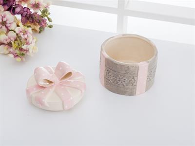 Pink Ribbon КУТИЯ ЗА СЪХРАНЕНИЕ Кръгъл с керамичен капак Керамичен 12x12x14 cm Pink