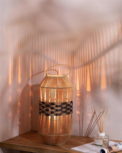 Plaid Knitting Lantern Natural - Black