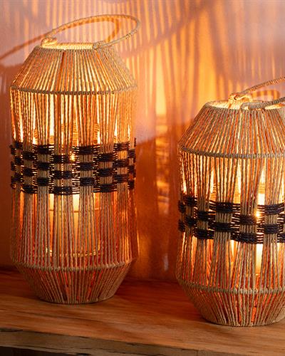 Plaid Knitting Lantern Natural - Black