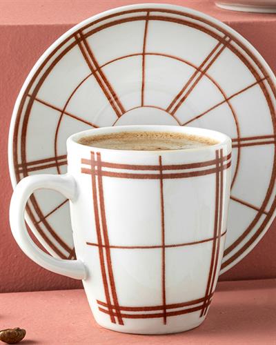 Plaid Lines Сервиз За Кафе 4 Бр. За 2 Души, Порцелан, Бордо Червено, 100 Ml