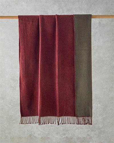 Plain Тв Одеяло Памучен с вафлена структура 110x170 см. Бордо - Зелен