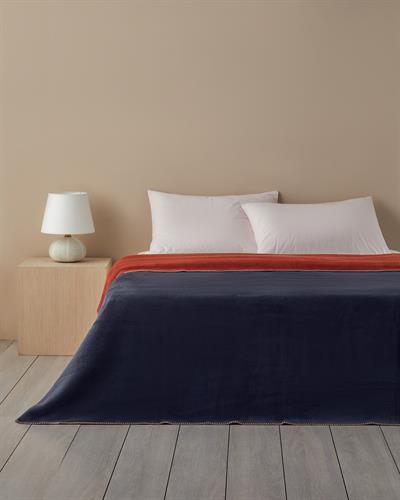 Plain Одеало Единичен Размер, Памучен, Антрацит - Оранжево, 150 X 200 Cm