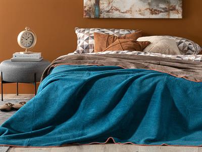 Plain Одеяло Единичен Памучен 150x200 см Петролен - Кафяв