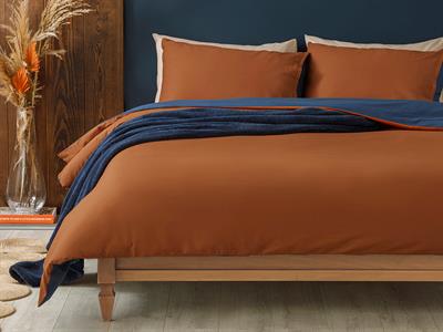 Plain Спално Бельо Компле Единичен Размер, Памучен, Оранжево-Синьо, 160 X 220 Cm