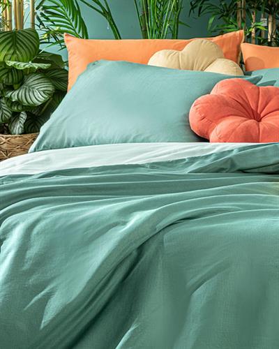 Plain Спално Бельо Компле Двоен Размер, Памучен, Зелено-Светло Зелено, 200 X 220 Cm