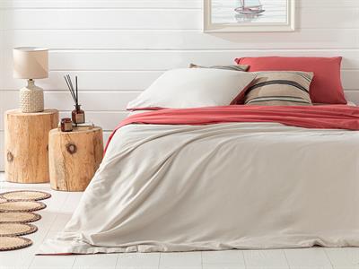Plain СПАЛНО БЕЛЬО КОМПЛЕ Двоен човек Памучен 200x220 cm Слонова кост - РАЗПОЛЗВАНЕ