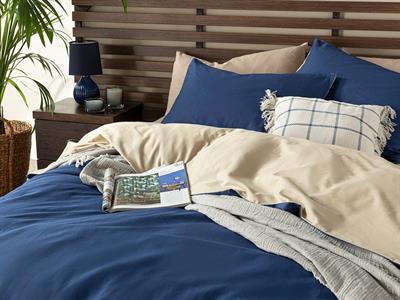 Plain СПАЛНО БЕЛЬО КОМПЛЕ Двоен Памучен 200x220 cm Dark Blue - Beige