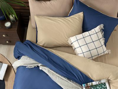 Plain СПАЛНО БЕЛЬО КОМПЛЕ Двоен Памучен 200x220 cm Dark Blue - Beige
