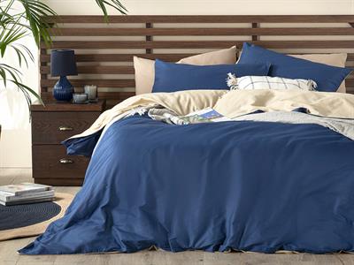 Plain СПАЛНО БЕЛЬО КОМПЛЕ Двоен Памучен 200x220 cm Dark Blue - Beige