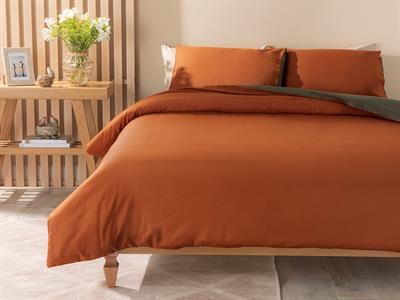 Plain СПАЛНО БЕЛЬО КОМПЛЕ Двоен Памучен 200x220 cm Green-Orange