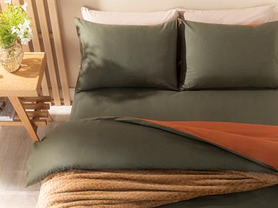 Plain СПАЛНО БЕЛЬО КОМПЛЕ Двоен Памучен 200x220 cm Green-Orange