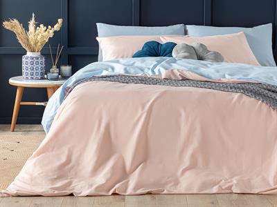 Plain СПАЛНО БЕЛЬО КОМПЛЕ Двоен Памучен 200x220 cm Mavi - Pudra