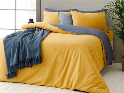 Plain СПАЛНО БЕЛЬО КОМПЛЕ Двоен Памучен 200x220 cm Yellow-NavyBlue