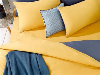 Plain СПАЛНО БЕЛЬО КОМПЛЕ Двоен Памучен 200x220 cm Yellow-NavyBlue